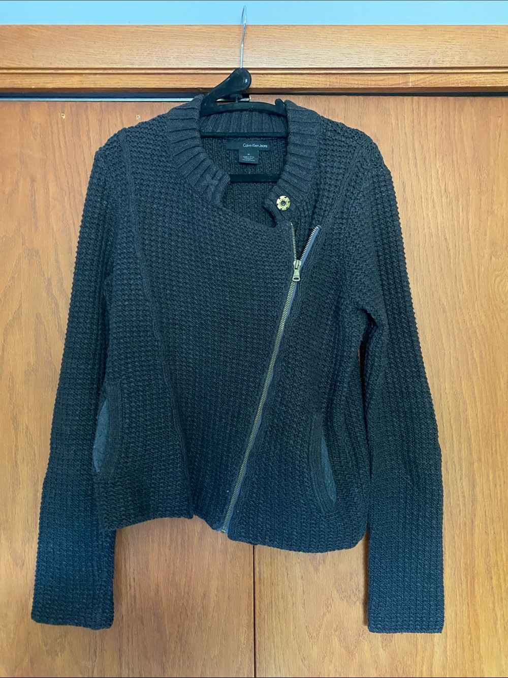Calvin Klein Black Asymmetrical Zip Knit Cardigan